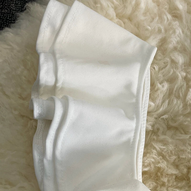 Robe mini à une épaule pour femmes, noir et blanc, volants, sans manches, patchwork en mesh, taille haute, robe de soirée A-line, vestidos