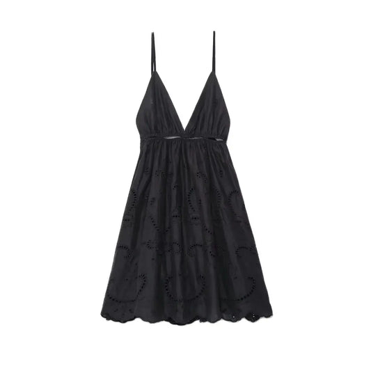 Women Fashion Hollow out Embroidery Dress Vacation V-Neck Thin Strap Open Back Female Chic Mini Dresses 2025